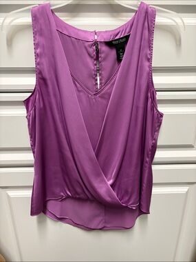 White House Black Market Purple Satin Surplice Sleeveless Top